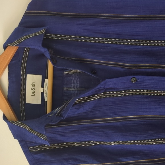 Ba&sh Purple Blue Striped Button Down Lightweight Preppy Shirt Career Office L - Picture 2 of 6